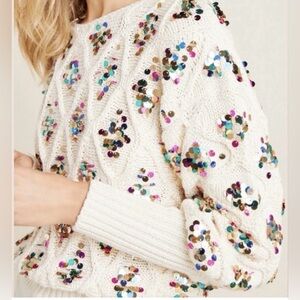 Anthropologie Multicolor Sequin Cream Sweater